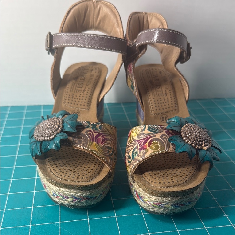 Spring Step L'Artiste Boho Annmarie Ankle Strap Wedge Platform Sandal Size 6